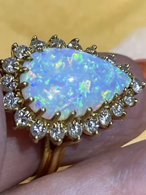 Estate 18 Yellow Gold 1.2 Carat  Diamond 9 Ct Opal Cluster Ring Size 6.5