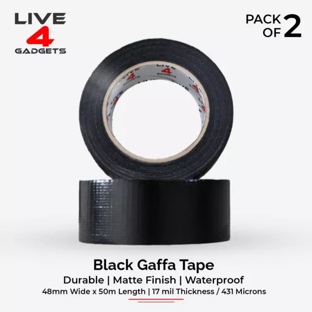 Duct Gaffer Heavy Duty Waterproof Cloth Tape 50mm x 50m Silver Black White  Red