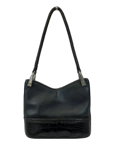Vintage Brighton Black Croc Embossed Leather Bucket Shoulder Bag Tote