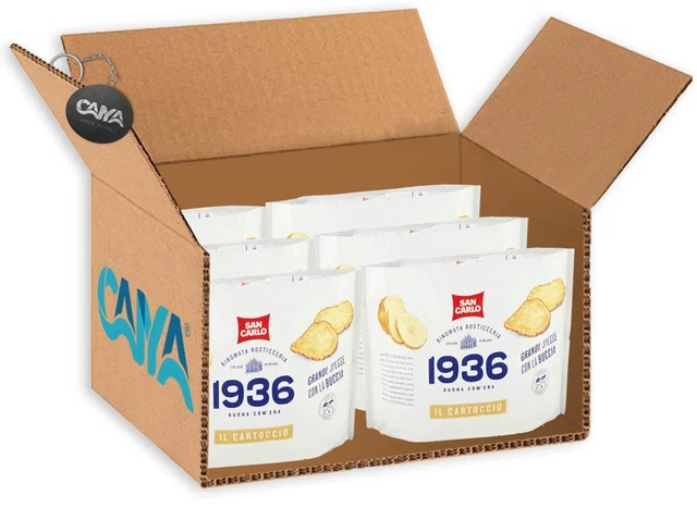 6X San Carlo 1936 Il Cartoccio Patatine Grandi, Spesse con Buccia 170g+Portachia