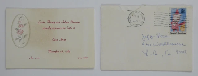 Les Moonves 3.25x5 1984 Daughters Birth Announcement W/Envelope Media Mogul
