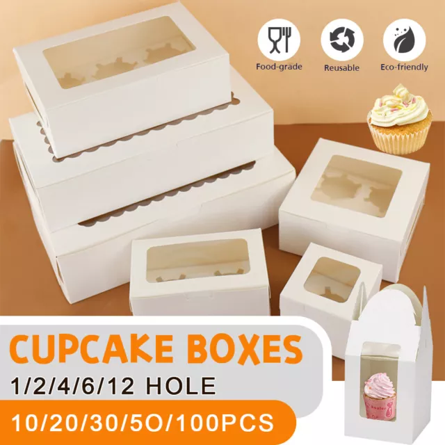 Cupcake Box Cases 1/2/4/6/12 holes Clear Window Cupcake Display Boxes Muffin Cup
