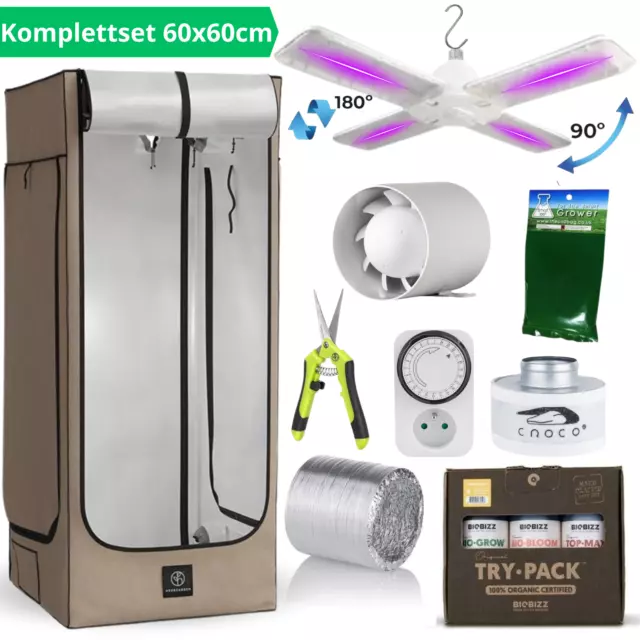 Growbox Komplettset LED 60x60x170cm Gewächshaus Growtent Zuchtzelt Pflanzenzelt