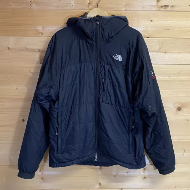 The North Face Hooded Puffer Jacket Mens Medium Summit Series Black Broken Zip