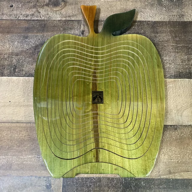 Vintage Apple Shaped Equinoccio Collapsible Wooden Fruit Basket/Bowl & Stand
