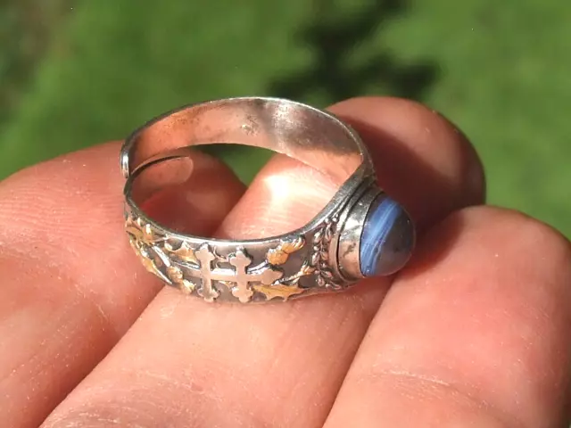 TRES BELLE BAGUE ALSACE LORRAINE ANCIENNE en ARGENT avec PIERRE AGATE / REGLABLE