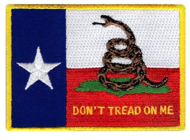 Texas Gadsden State Flag Patch Embroidered Iron-On Lone Star - Don't Tread On Me