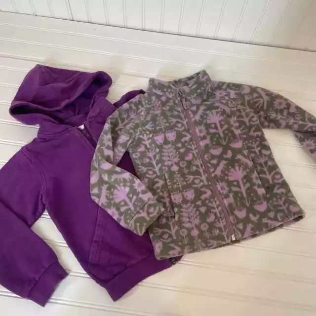 Hanna Andersson & Columbia Girls Purple Hoodie & Zipped Fleece Jacket Size 4 YO