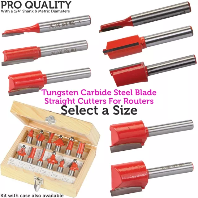 ¼" Shank Tungsten Carbide Steel Blade Straight Cutting Router Bits Metric Sizes