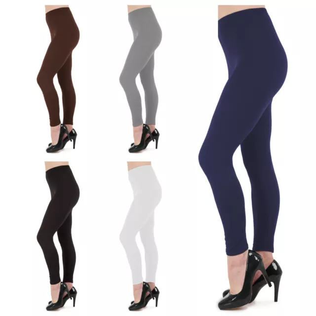 Womens Ladies Plain Full Length Stretch Leggings Sizes 6-24 Plus Size Pants