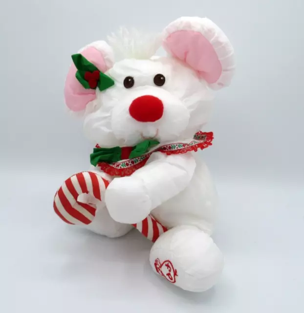 Vintage Fisher Price PUFFALUMP White Christmas Mouse with Candy Cane 12" Stuffed