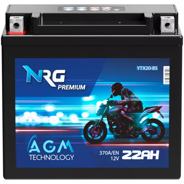 NRG YTX20-BS AGM Motorradbatterie 22Ah 12V 370A/EN GTX20-BS 20Ah CTX20-BS 51822