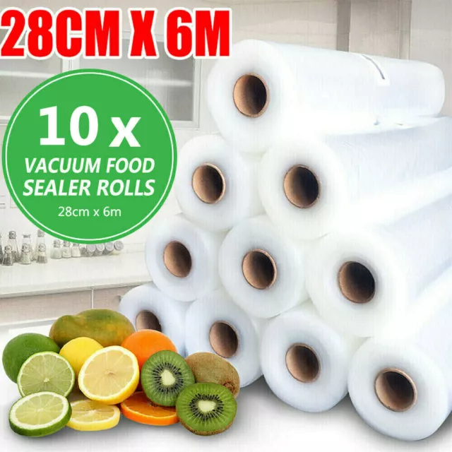 10 Rolls Vacuum Food Sealer Saver Bag Seal Storage Commercial Heat Grade 6MX28cm