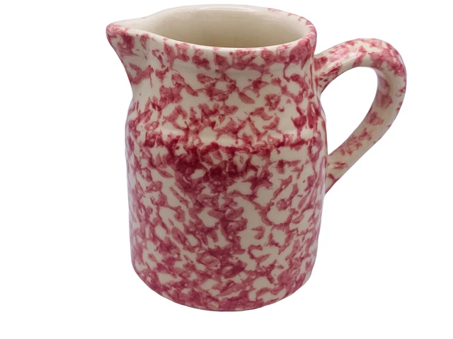 Workshops Of Gerald E. Henn Creamer Red Spongeware Rose Cranberry Pink Signed