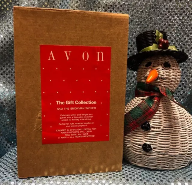 Avon Sam the Snowman Wicker, Avon Gift Collection,  NIB