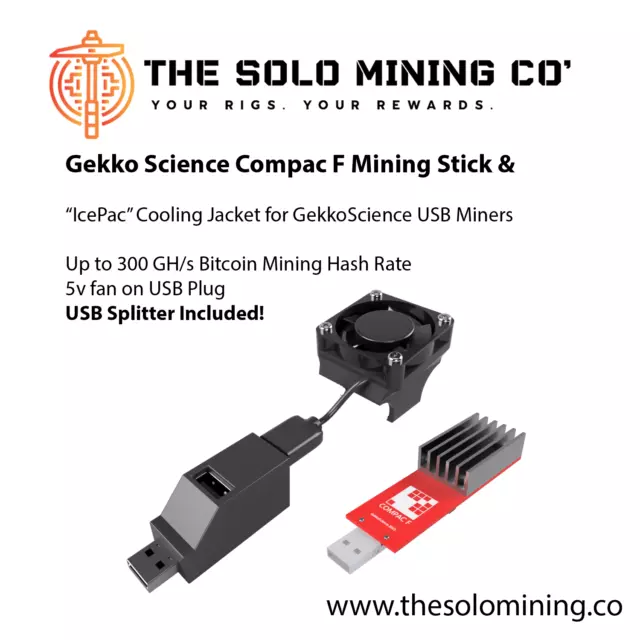 GekkoScience Compac F Bitcoin Miner USB Stick +"IcePac" & USB Splitter 300+ GH/s