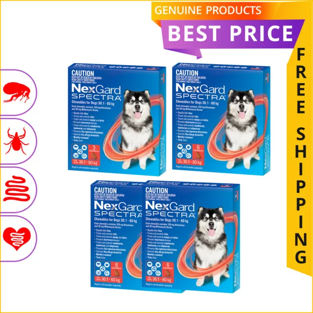 NEXGARD SPECTRA 3,6,12 Doses Heartworm Flea Treatment for Dogs 30 to 60 Kg RED