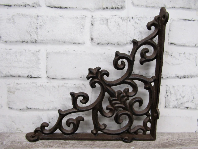 Set of 2 New Cast Iron Shelf Brackets New Antique-Style Fancy 9 1/2" 2