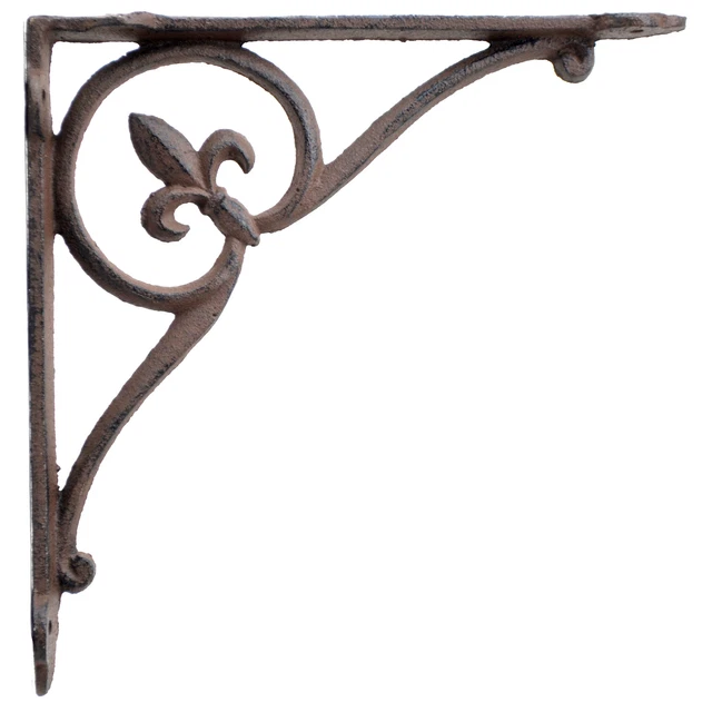Fleur De Lis Wall Shelf Bracket Cast Iron Brace Rust Brown 7.75"