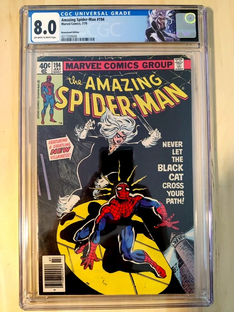 AMAZING SPIDER-MAN #194 - CGC 8.0 VF OW/W - NEWSSTAND - Custom Label - BLACK CAT