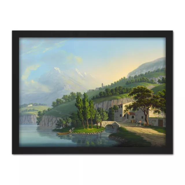 Bleuler Lake Como Italy Trees Buildings Painting Framed Wall Art Print 18X24 In