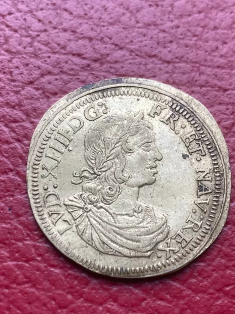 JETON laiton Louis XIV Nuremberg Conrad Lauffers écu d'Anjou rare !