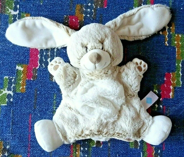 In/ Doudou Marionnette Lapin Beige Marron Rond Blanc Chine Empreinte Tex  Neuf