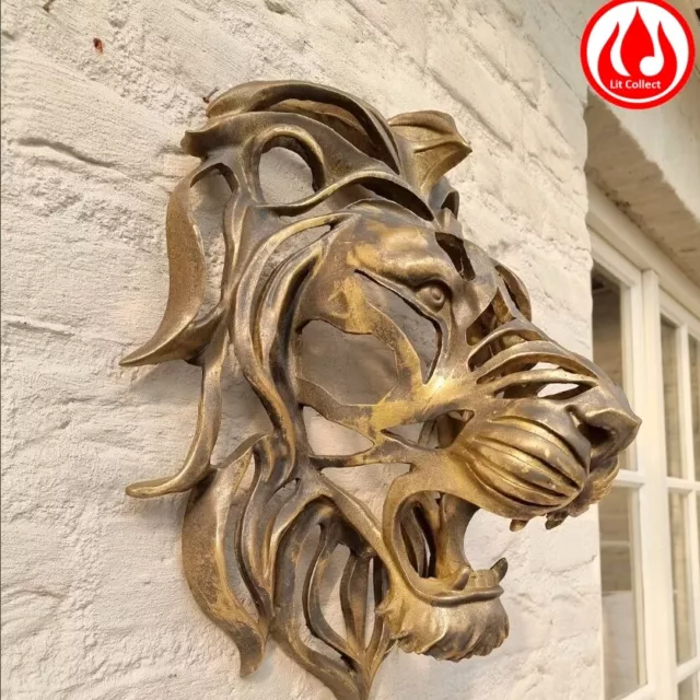 28cm Lion Head Sculpture Gold Resin Home Luxury Decor Wall Mounted Art  Hanging