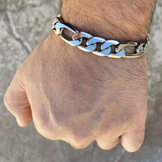 Pulsera de Fígaro Cadena para Hombres  Moda Hip Hop Brazalete de Plata 8" 9mm