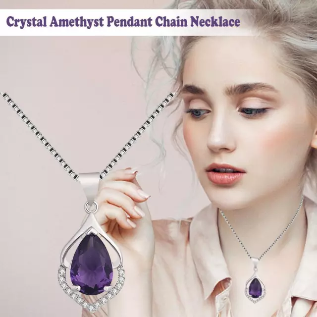 Crystal Amethyst Pendant Chain Necklace 925 Sterling Silver Jewellery Q1N7