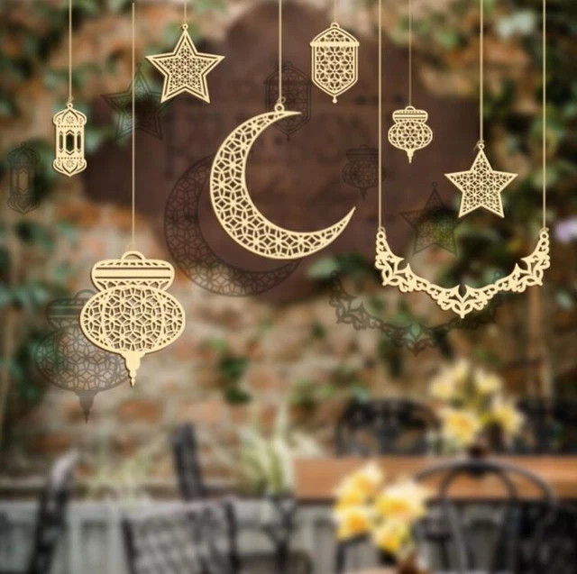 2022 New Muslim Islam Eid al-Fitr wooden pendant Eid decorations With hemp rope