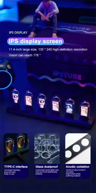 BRAND NEW RGB Nixie Tube Clock LED Glows IPS Color Screen Gaming Desk Decor 3