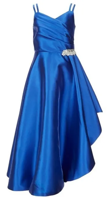 Blue Gorgeous Big Girl's Side-Pleated Asymmetrical-Hem Mikado Ballroom Dress-16