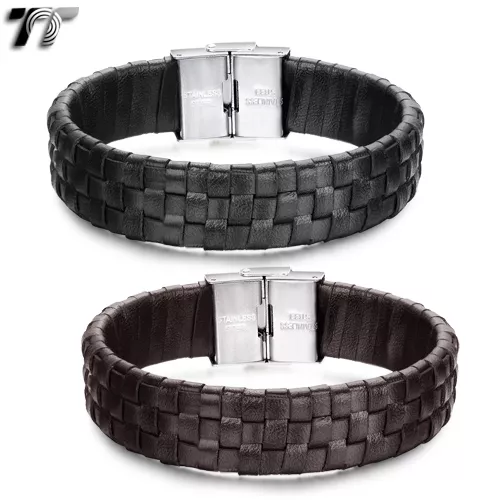 TT THICK Genuine Leather 316L Stainless Steel Bracelet Wristband (BR161) NEW