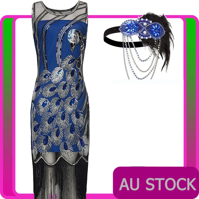 VIJIV Women's 1920s Gatsby Flapper Dress – Vintage Peacock Sequin Roaring 20s Party Dress With Fringe - View #14