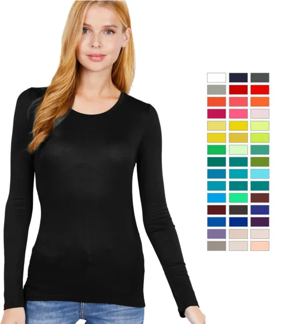 Women's Premium Basic Long Sleeve Round Crew Neck T Shirt Top Warm Soft