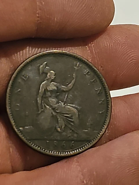 1866 Great Britain Coin 1 Cent One Penny KM# 74 Bronze Europe Antique Old Money