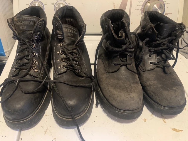 lot of 2 Skechers & Doc Narten Mens Work Boots Black Leather Size 10 11