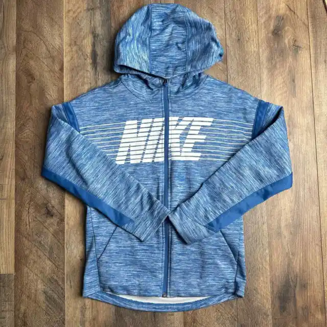 Nike Track Jacket Boys Size Medium Blue Hooded Athletic Soccer Training 2782