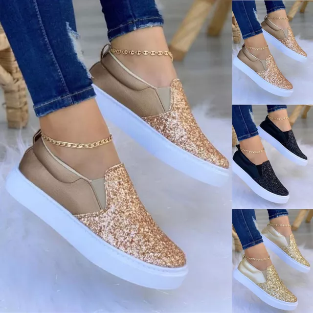 Women's Memory Foam Slip on Shoes Casual Comfort Glitter Loafer Flats Sneakers