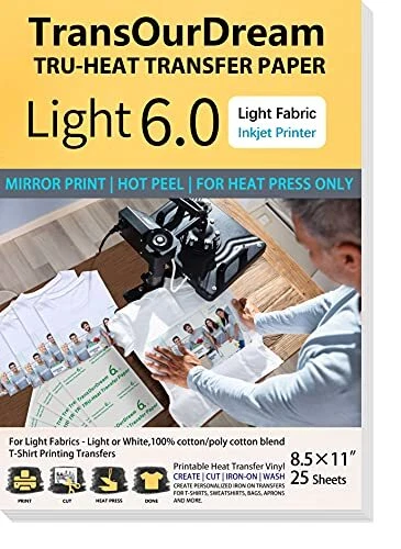 Hot Peel Iron On Heat Transfer Paper For Light Fabric 25 Sheets 8.5x11" Irono...