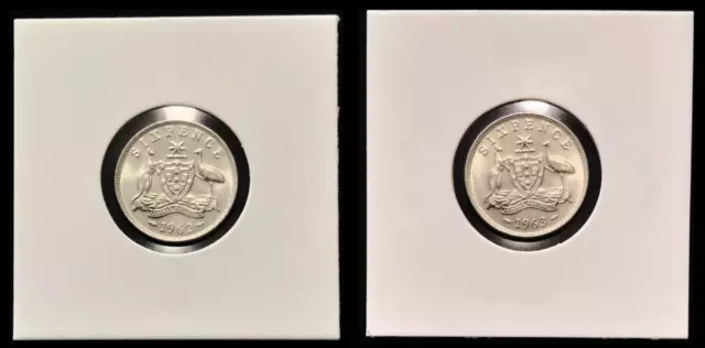 1962 & 1963 Australia 6d Sixpence Silver Coins Uncirculated - 377