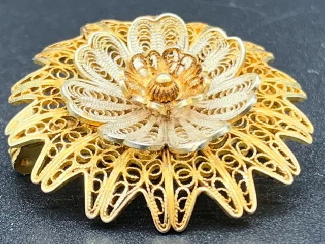 Art Deco 800 Sterling Silver Vermeil Filigree Pin Brooch Gold Wash Floral Design