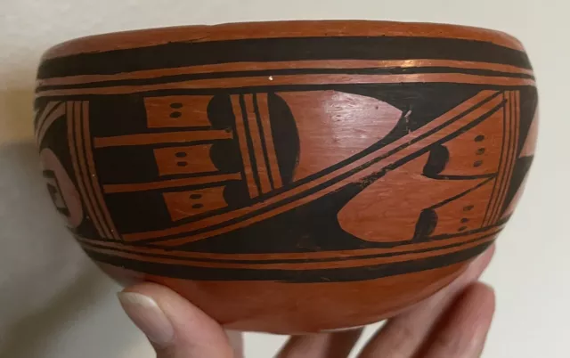 Vintage Hopi Redware Black Paint Pottery Vase Bowl Signed NR