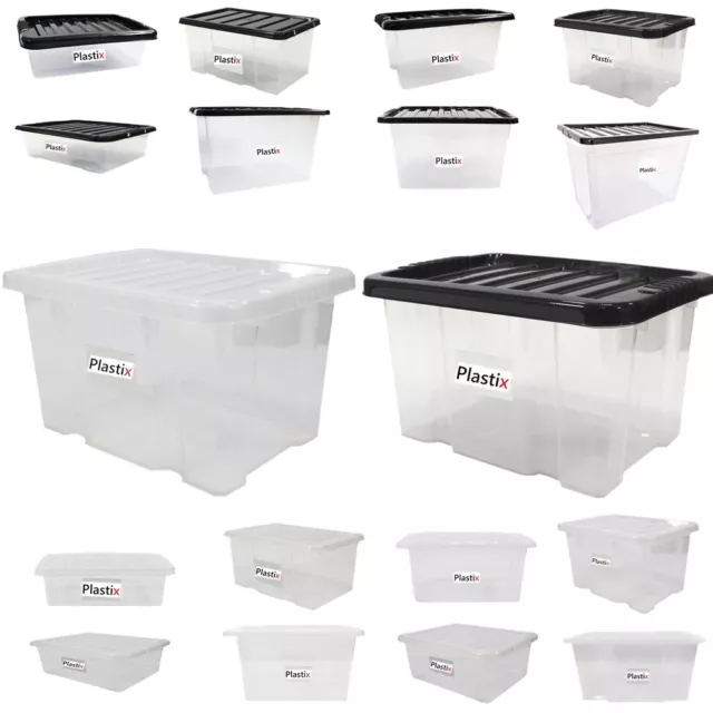 Quality Plastic Storage Boxes Clear Box With Lids Home Office Stackable UK Made