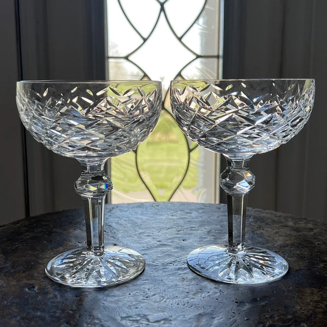 Waterford Crystal (2) POWERSCOURT Tall Sherbets or Champagne 5 3/8" Ireland Made