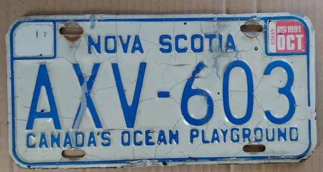 Vintage Nova Scotia 1991 License Plate Axv 603 Canada's Ocean Playground Estate