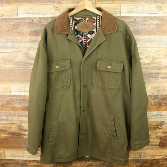 Vintage Woolrich Mnes Canvas Aztec Navajo Blanket Lined Barn Jacket Coat Size L