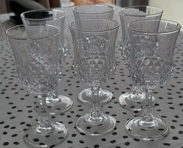 6 Lead Crystal Cut Glass Sherry Glasses - Diamond Cut