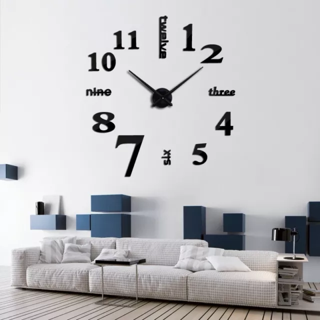 Modern DIY Wall Clock 3D Mirror Clock Creative Acrylic Wall Stickers Living Room